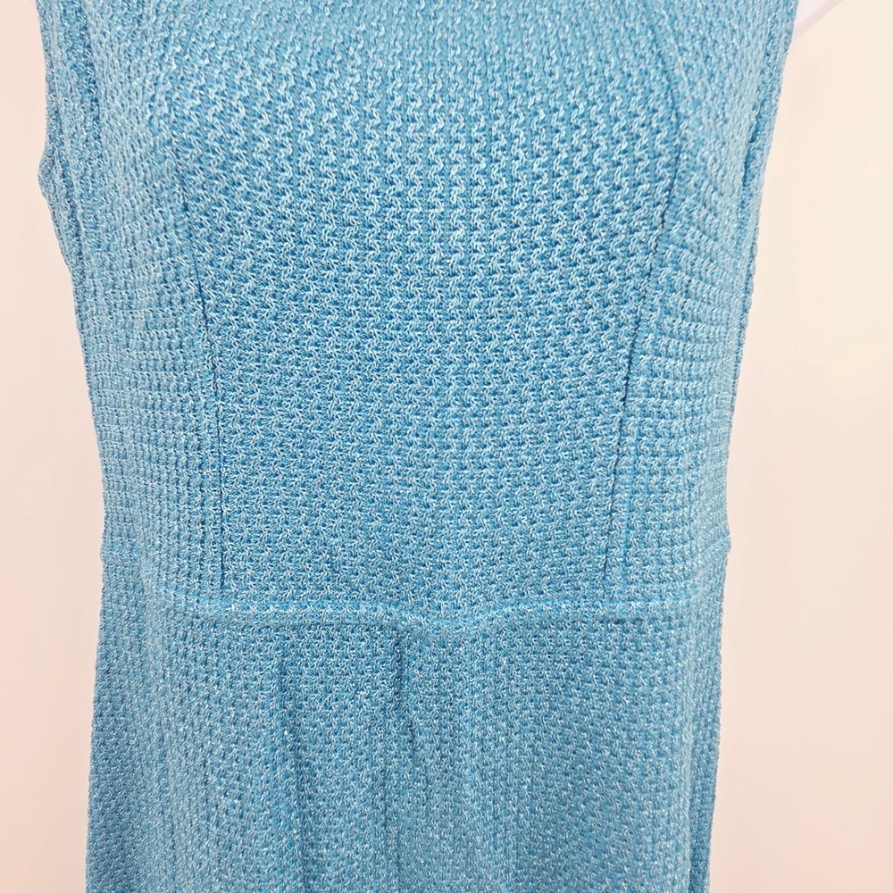 St. John Turquoise Blue Santana Knit Metalic Glimmer Sleeveless Sheath Dress 10 - Picture 6 of 14